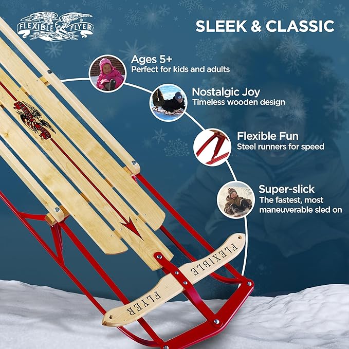 Flexible Flyer Metal Runner Sled. Steel & Wood Steering Snow Slider-StrideForce Fitness