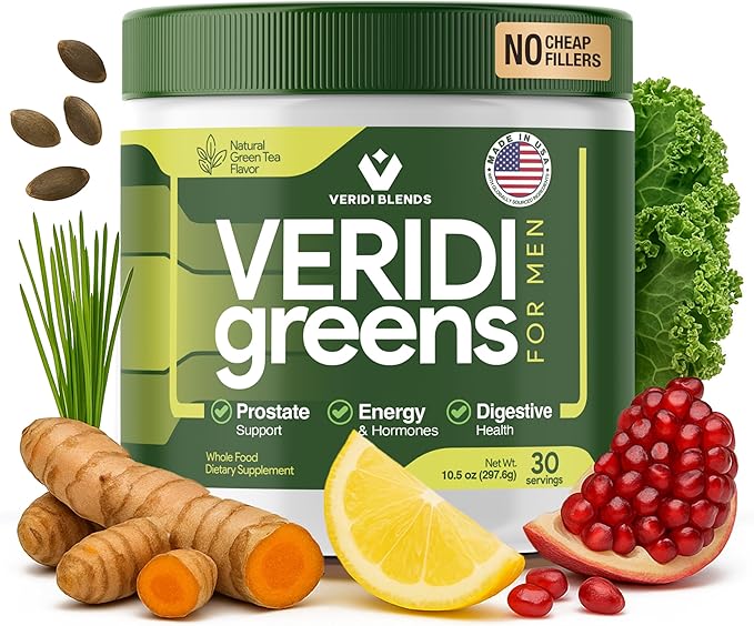 Veridi Greens for Men 40+ | Daily Superfood Greens Powder for Prostate Health, Hormone & Energy Support | Premium USA Blend with Spirulina, Saw Palmetto, Zinc & Enzymes-StrideForce Fitness