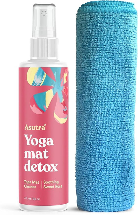 ASUTRA Yoga Mat Cleaner Spray (Soothing Sweet Rose), 4 fl oz - No Slippery Residue, Organic Essential Oils, Deep-Cleansing for Fitness Gear & Gym Equipment, Microfiber Towel Included-StrideForce Fitness