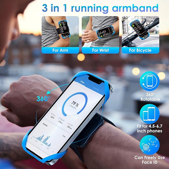 Cikyner Running Armband : 3 in 1 Sports Phone Holder - 360 Rotatable & Detachable for 4.5-7'' iPhone - Gym Running Hiking-StrideForce Fitness