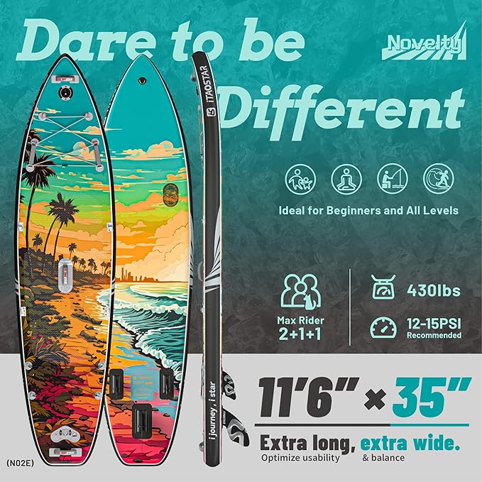 Novelty 11'6" x 35" Extra Wide SUP for Enhanced Stability - Inflatable Stand Up Paddle Board - Premium Paddle Board Kit for Adults & Youth - All Skill Levels - Includes SUP Accessories-StrideForce Fitness