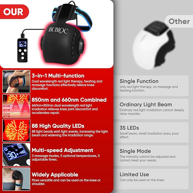Red Light Therapy for Knee Pain Relief,Vibration Knee Massager with 660nm&850nm,3 in 1 Heated Knee Brace for Knee/Joint/Elbow/Shoulder,Rechargeable Near Infrared Light Therapy Device-StrideForce Fitness