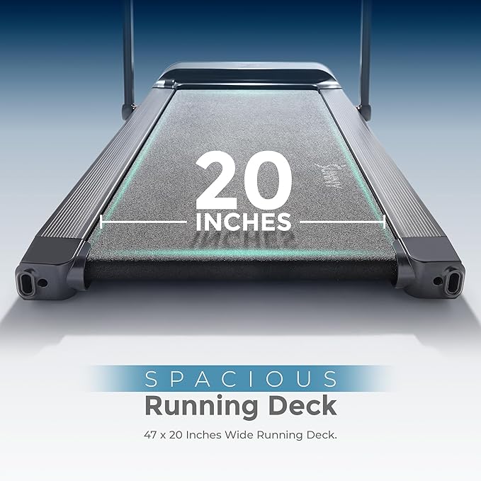 Sunny Health & Fitness Strider Foldable Treadmill, 20-Inch Wide Running Belt with Optional Exclusive SunnyFit™ App and Enhanced Bluetooth Connectivity-StrideForce Fitness