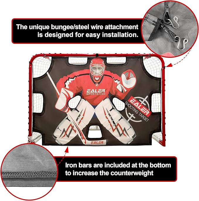 EALER Hockey Goal with Shooting Targets – 6′×4′ Portable Street & Ice Goal, Heavy-Duty 2″ Steel Frame, 11 Target Holes, Tear-Proof Fabric, Official Size, Easy Backyard Assembly-StrideForce Fitness