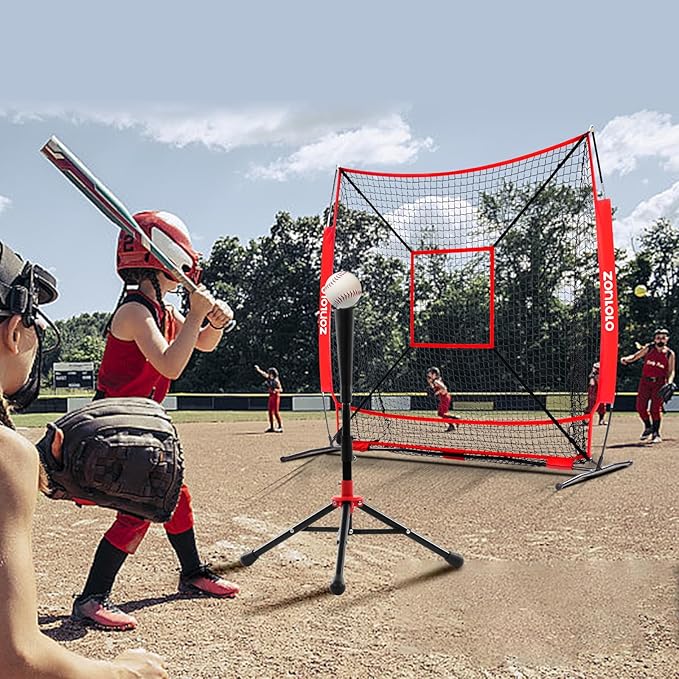 6x6ft Baseball & Softball Net for Hitting,Pitching and Batting, Throwing,Baseball net with Sturdy Bow Frame,Battting Tee,Strike Zone, Middle Size,Suitable for Kids!-StrideForce Fitness