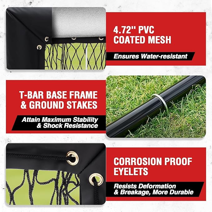 Baseball Pitching Net Pro, 9 Hole Pitching Net with Strike Zone Target, 5 Height Adjustable, Portable Easy Setup Trainer Net for Baseball & Softball with Ball, Home Plate & Pitching Rubber-StrideForce Fitness