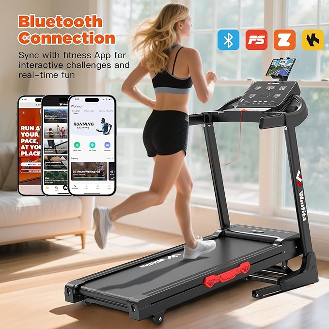 3.5HP Folding Treadmills for Home with Incline Optional, 300 lbs Capacity, 8.0MPH Speed, 17'' Wide Belt, App, Bluetooth Connection, 64 Programs, USB Charging Port, BMI Detector for Home Use-StrideForce Fitness