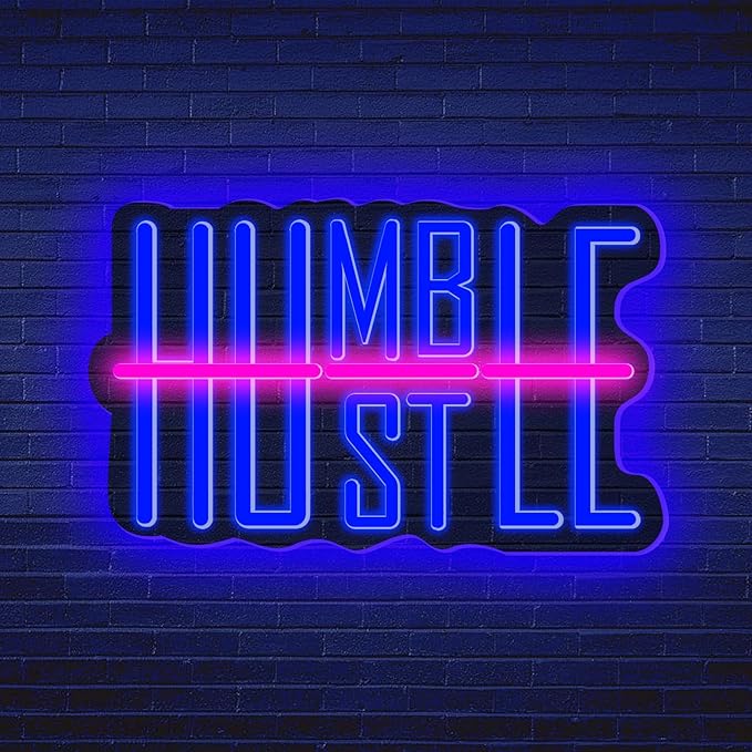 Humble&Hustle Neon Sign Light Up for Wall Decor Hustle Led Sign for Gym Small Acrylic Art Decor for Office Bedroom Decorations 16.54x9.45 inch-StrideForce Fitness