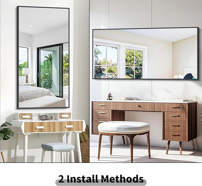 Bathroom Mirror,30x60 inch Large Wall Mirror for Bathroom Wall Mounted Black Rectangle Corner Mirrors,Black Bathroom Mirror for Living Room,Farmhouse,Bedroom Entryway,Horizontal/Vertical-StrideForce Fitness