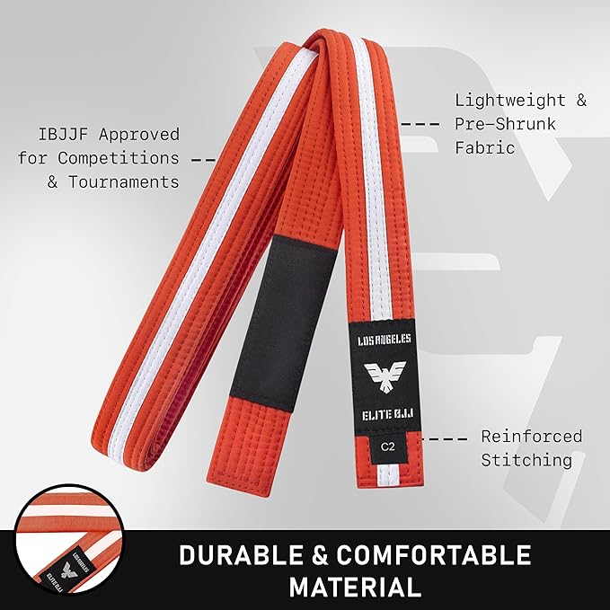 Elite Sports Kids Brazilian Jiu Jitsu Belts Preshurunk Martial Arts Youth BJJ Belts for Girls & Boys with BJJ Ranking Stripes-StrideForce Fitness