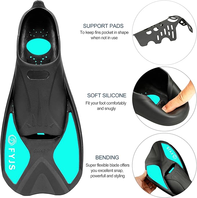 FYJS Short Swim Fins with Comfortable Full Foot Pocket Travel-Size for Snorkeling and Scuba Diving-StrideForce Fitness