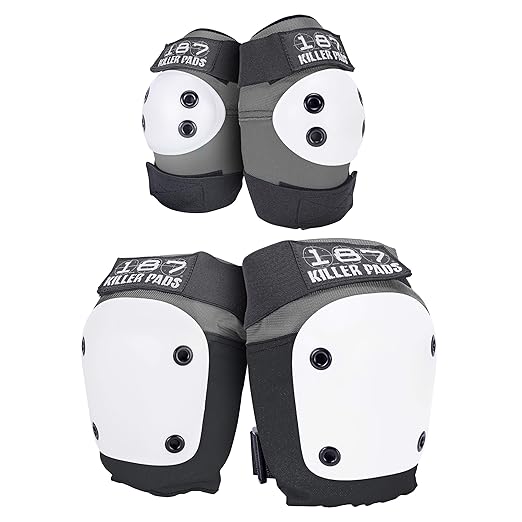 187 Killer Pads Knee Pads, Elbow Pads Combo Pack, Grey, X-Small-StrideForce Fitness