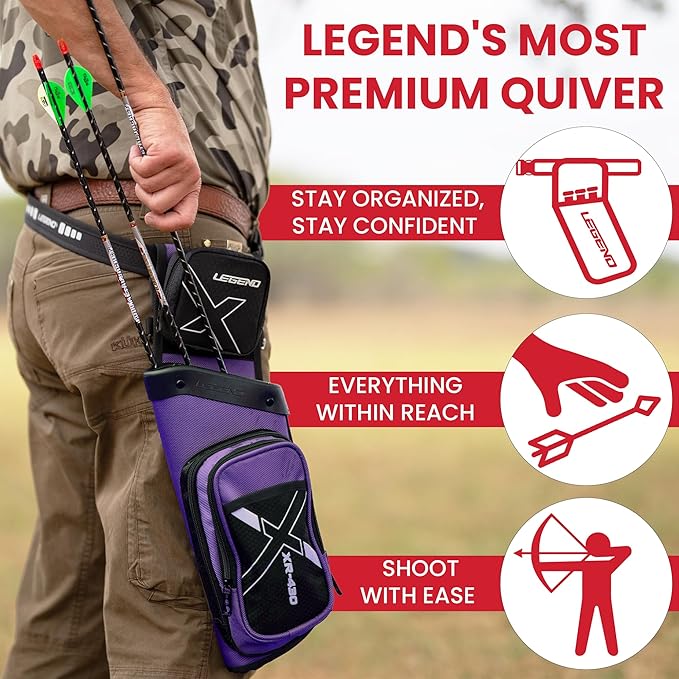 Legend XR430 Premium Field Quiver for Arrows - Right-Handed Hip Arrow Quiver with Removable Release Pocket, Durable Archery Quiver with Tools & Accessories Compartment, Arrow Holder-StrideForce Fitness