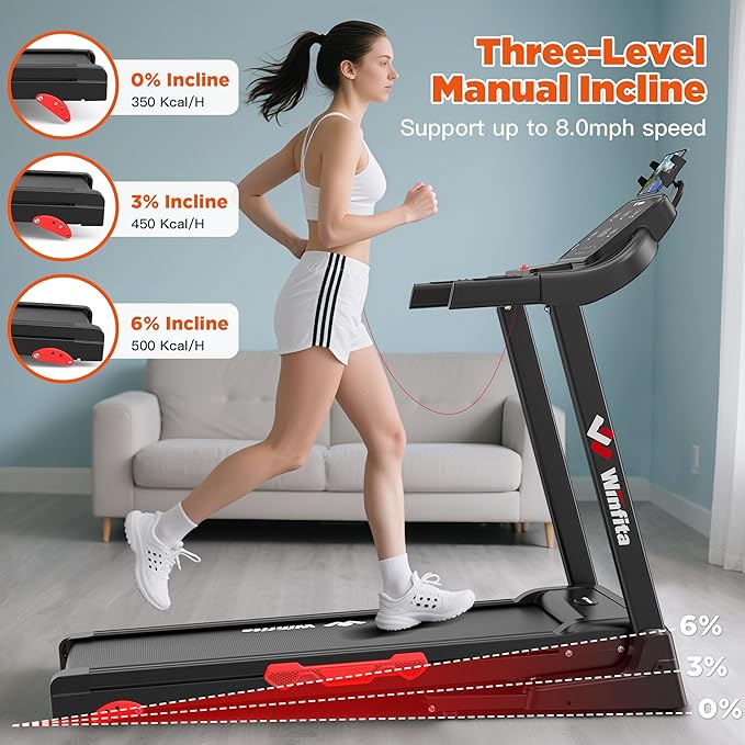 3.5HP Folding Treadmills for Home with Incline Optional, 300 lbs Capacity, 8.0MPH Speed, 17'' Wide Belt, App, Bluetooth Connection, 64 Programs, USB Charging Port, BMI Detector for Home Use-StrideForce Fitness