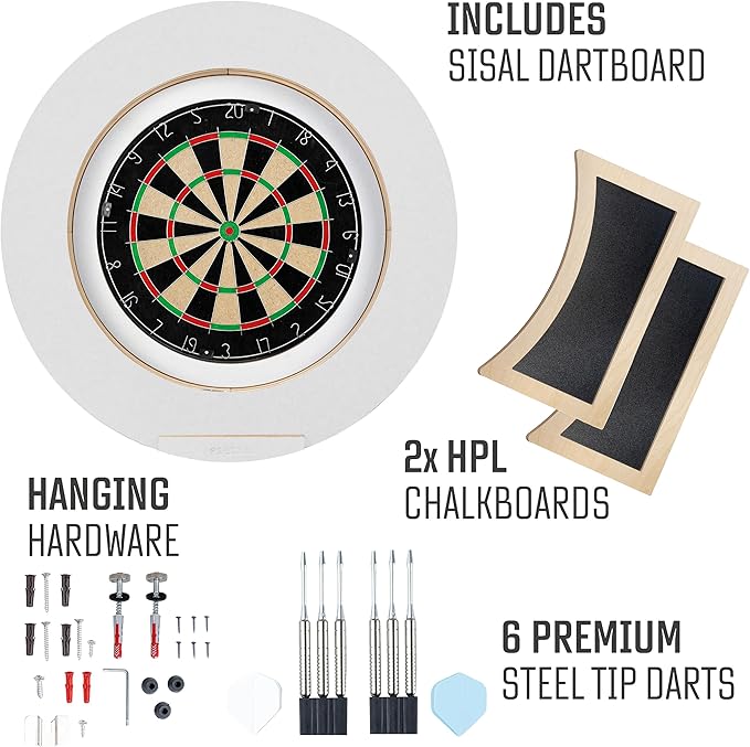 Dart Board Cabinet Set with LED Light; Bristle Dartboard, Built in LED Light, Darts and Chalkboards-StrideForce Fitness