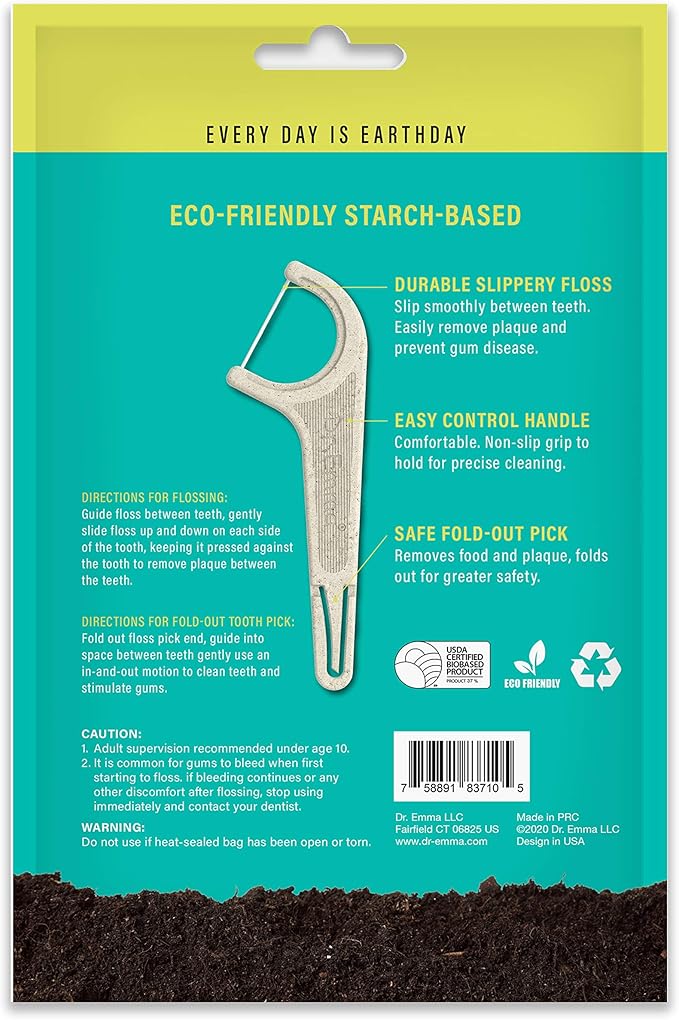 Dr. Emma Biodegradable Dental Floss Picks Single Line Floss Picks Biobased Material Tooth Flosser for Adults Teeth Cleaning Mint Flavor Toothpick Stick Soft On Gum & Teeth 240 Count