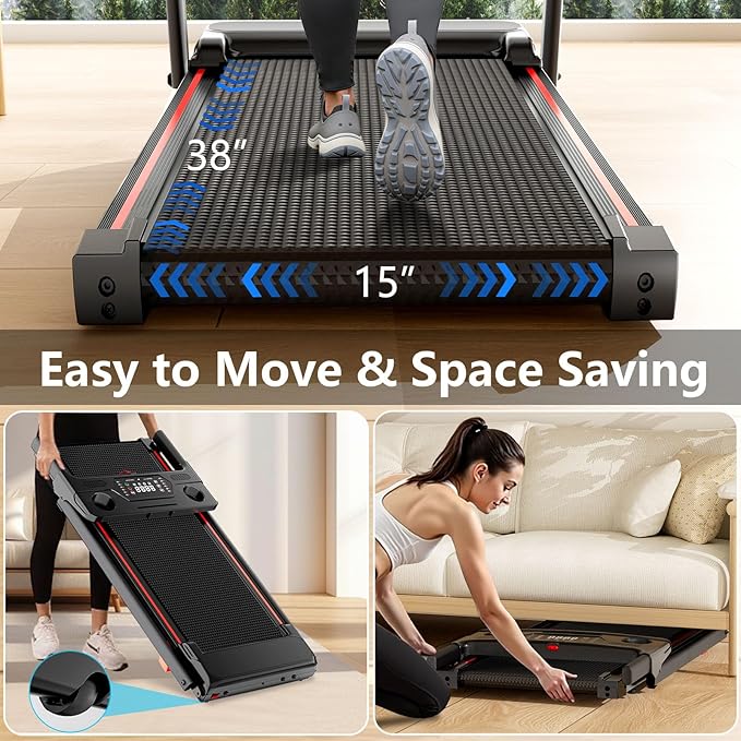 Treadmill with 5% Incline, Walking Pad Treadmill with Handle Bar, Portable Folding Treadmills for Running and Walking, 3.0HP Brushless Motorized, 5 Layers Shock-Absorbing-StrideForce Fitness