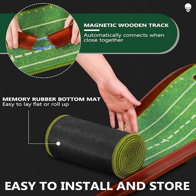 Urban Deco Putting Green Indoor, Golf Putting Mat Putting Matt with Auto Ball Return Training for Indoor and Outdoor Practice, Mini Golf Game for Home Office Backyard, Golfer Man Gift-StrideForce Fitness