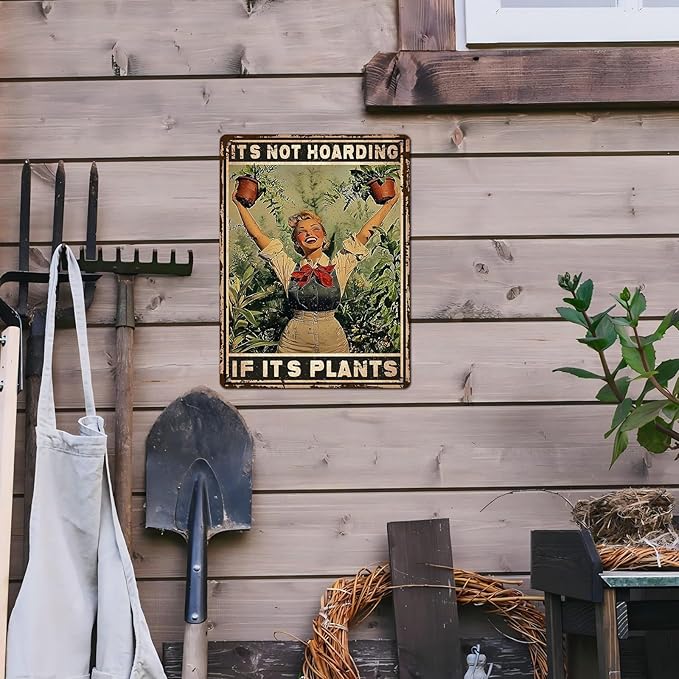 Retro Garden Metal Sign It's Not Hoarding If It's Plants Vintage Gardening Decor Metal Plaque for Parlor Yard Oasis Backyard Patio Greenhouse Decoration 12 * 16inch-StrideForce Fitness