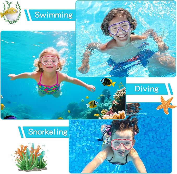 Kids Swim Goggles with Nose Cover, Snorkel Diving Mask Anti-Fog Anti-UV, Snorkeling Gear Swimming Goggles for Kids 3-14 2PCS-StrideForce Fitness