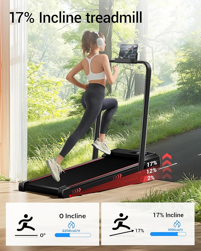 3-in-1 Portable Under Desk Treadmill, 17% Incline Walking Pad Treadmills for Home and Office, Folding Treadmill with 2.5 HP Quiet Brushless, 300 LBS Capacity-StrideForce Fitness