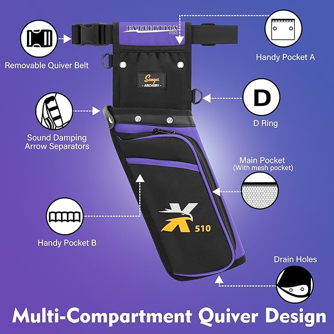 SUNYA X510 Field & Competition Hip Arrow Quiver | 3-Slot Noise-Free Archery Quiver with Sturdy Storage System (42x18cm)-StrideForce Fitness