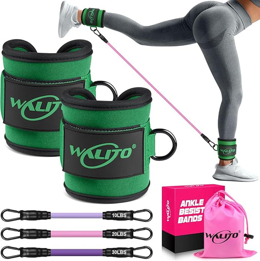 WALITO Ankle Resistance Bands with Cuffs, Exercise Bands for Legs and Butt, Booty Workout Equipment for Kickbacks and Hip Fitness Training