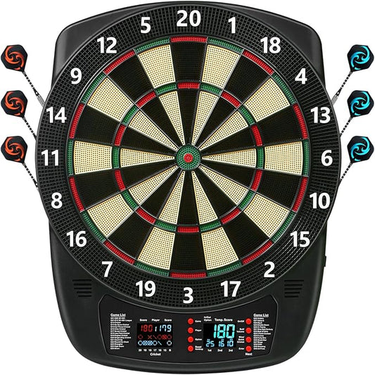 Electronic Dart Board, Soft Tip Dartboard Set 40 Games, 427 Variants Digital Electric Dart Boards with Colorful LED, 6 Darts, 100 Tips, Power Adapter-StrideForce Fitness