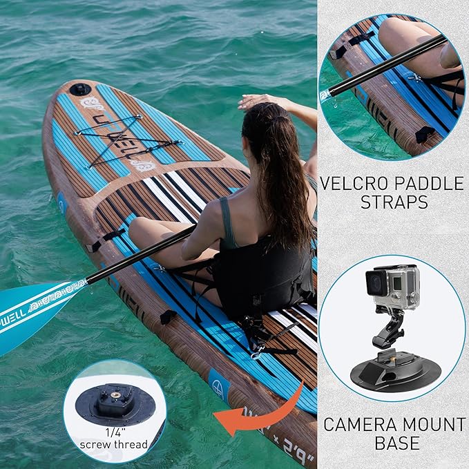 UPWELL 11’6”/11'2”/11'/10'8”/10'6”/10'2” Inflatable Stand Up Paddle Board with sup Accessories Including Backpack, Repairing Kits, Non-Slip Deck, Leash, 3 Fins, Paddle and Hand Pump-StrideForce Fitness