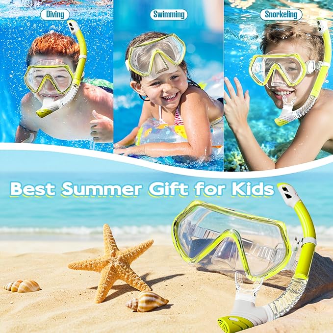 Snorkeling Gear for Kids, Kids Snorkel Set for Ages 3-14, Anti-Fog Diving Mask and Dry Top Snorkel Combo Set, Unisex Swimming Goggles-StrideForce Fitness