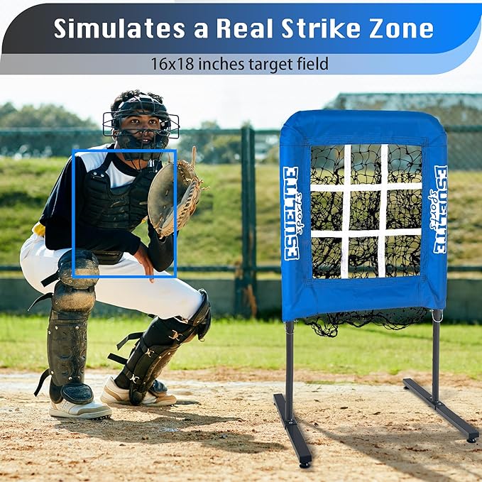 9 Hole Pitching Net with Strike Zone, Baseball Pitching Target, Softball Pitching Net, Portable Pitcher Training Equipment Height Adjustable-StrideForce Fitness