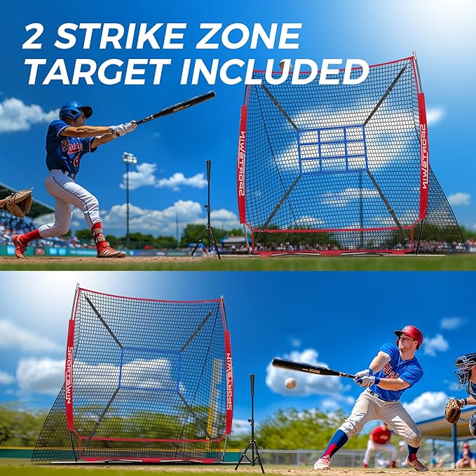 7x7 FT Baseball Net for Batting Pitching Hitting, with Strike Zone, Softball Net for Batting and Pitching, Baseball Practice Training Equipment for Kids Adult Youth-StrideForce Fitness