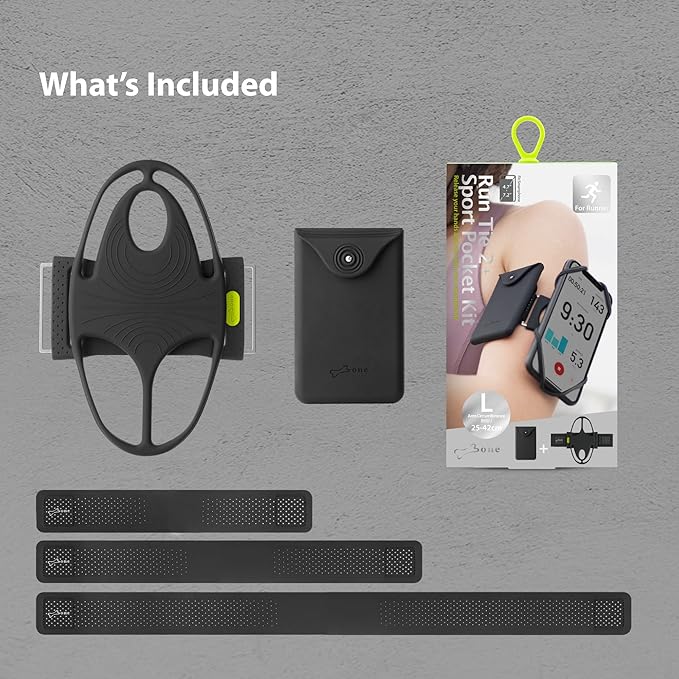 Bone Cell Phone Armbands+Sport Pocket, Run Tie 2+Pocket, L Arm Size, Fits Phone Size 4.7-7.2 Inches for iPhone 13 12 11 Pro Max XS XR X Samsung Galaxy-StrideForce Fitness