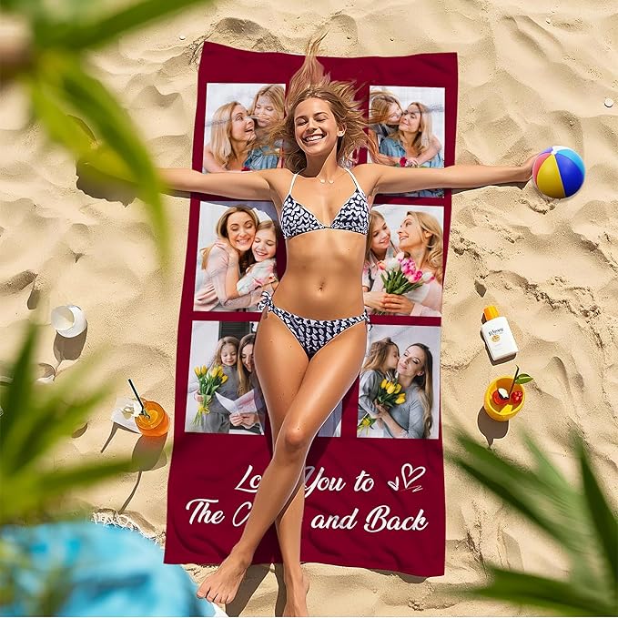 JML Mothers Day Birthday Gifts for Mom from Daughter Son, Personalized Beach Towel with Photo, Custom Beach Towel Gift for Mommy, Grandma, Women, Wife Anniversary Family Day, Summer, Holiday-StrideForce Fitness