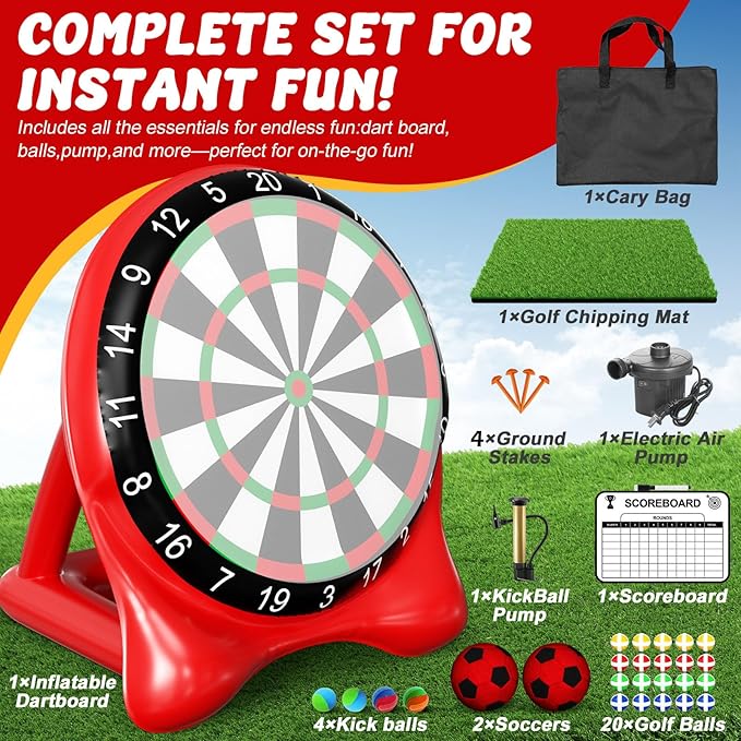 Inflatable Soccer Dart Board, Giant Kick Darts,Indoor Outdoor Lawn Yard Games for Kids Adults Family, Big Jumbo Carnival Games for Party | 6ft Dart Boards with Pump Accessories-StrideForce Fitness