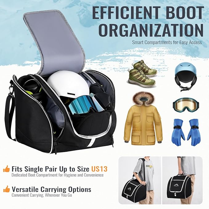 Ski Bag and Boot Bag Combo, Padded Skis Bag for Air Travel, Safety Reinforce Ski Carrier Bag Fits for Skis Up to 200 CM and Boots Up To Size US13, Water- resistant Ski Travel Bag-StrideForce Fitness