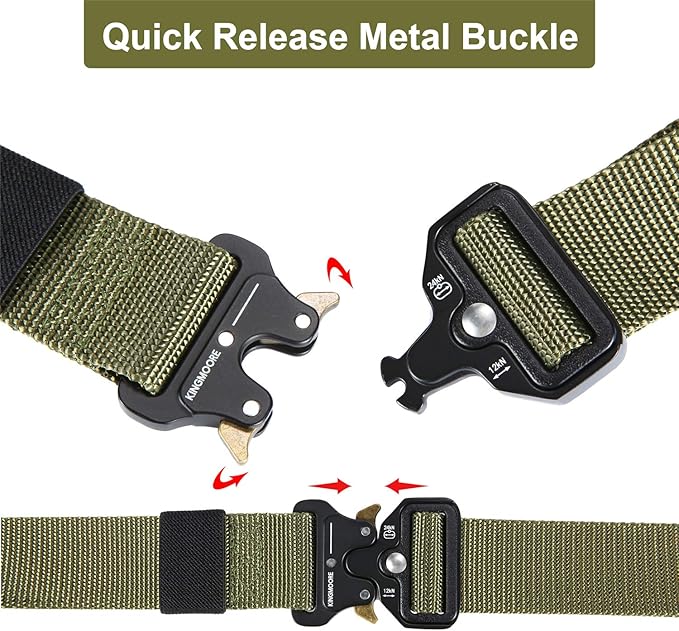 KingMoore Men's Tactical Belt Heavy Duty Webbing Belt Adjustable Military Style Nylon Belts with Metal Buckle-StrideForce Fitness