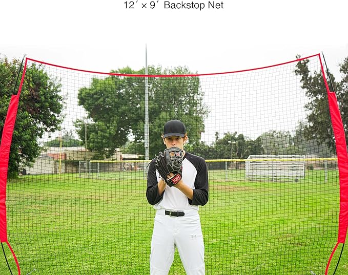 ZELUS Collapsible Barricade Backstop Net 12x9 ft, Net for Lacrosse, Baseball, Basketball, Soccer, Field Hockey and Softball Practice Barrier, Portable Hitting Net for Backyard, Park, with Carry Bag-StrideForce Fitness