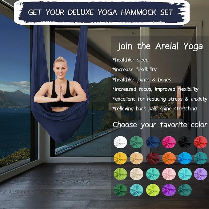 5.5 Yards Aerial Silks Yoga Swing Set - Aerial Yoga Hammock Kit Anti-Gravity Flying for Fitness, Low/Non Stretch Nylon Tricot Fabric Hardware Included for Dance-StrideForce Fitness