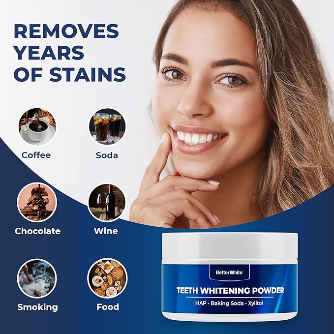 Teeth Whitening Powder - Hydroxyapatite, Remineralizing, Non-Sensitive Formula - Dentist-Approved Tooth Stain Remover & Polisher - Fluoride-Free - 6 Month Supply (40g)