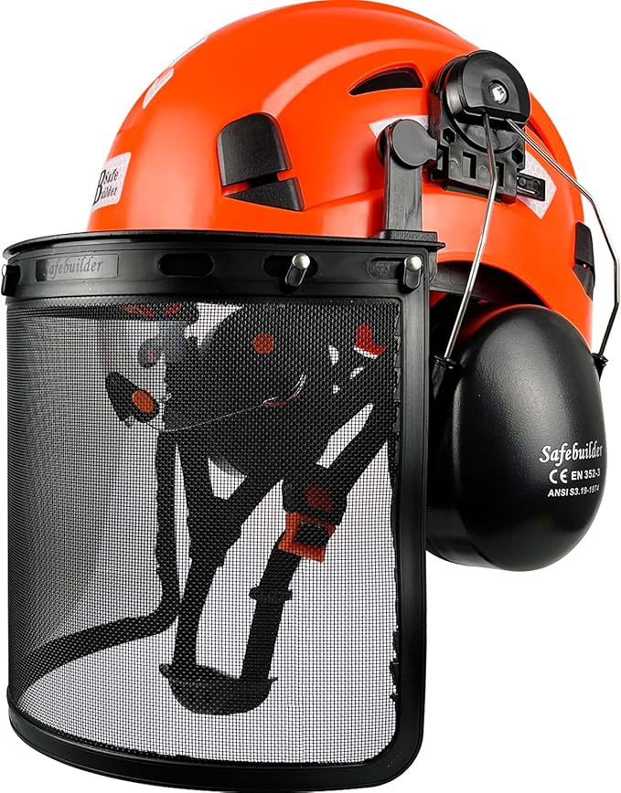 Forestry Safety Helmet with Build-in Visor Mesh Face Shield Ear Muffs 4 in 1 Chainsaw Safety Hard Hats-StrideForce Fitness