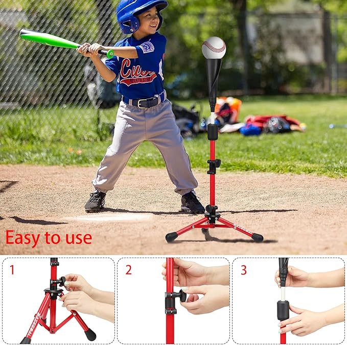 Baseball Tee for Kids,Batting Tee,Softball Tee,Youth Hitting Tee,Teeball Tee,Travel Tee,Easy Adjustable Height-StrideForce Fitness