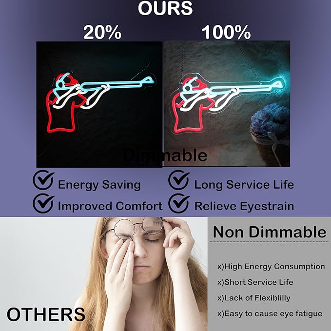 Man Shooting Neon Sign Nerf Sniper Rifle Light Up Sign Shooter Gifts Gun Player Light Sign Dimmable LED Sign for Gun Club Decor Man Cave Game Room 15.2"×9"-StrideForce Fitness