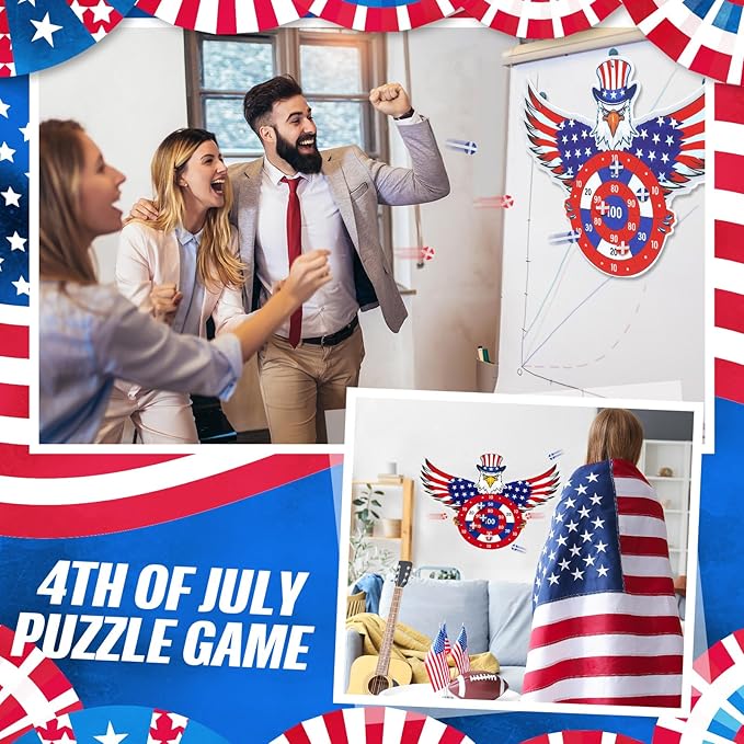 4th of July Games Set Patriotic Dart Board Games with 6 Sticky Balls Independence American Day Party Favor for Red White and Blue Party Throwing Indoor Outdoor Yard(Eagle)-StrideForce Fitness