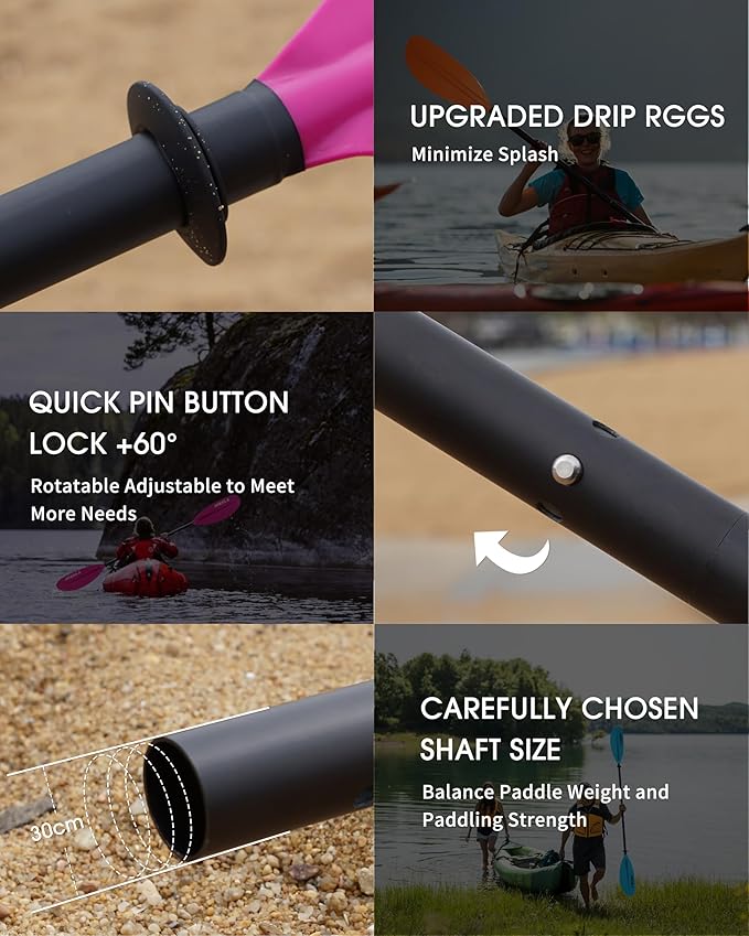 Kayak Paddle Aluminum Shaft Paddle with Nylon Blades, Floating Adjustable Kayaking Oars, 3 Piece, 220-240cm/86-94 Inches,Black/Rose/Teal/Black/Orange/Grey-StrideForce Fitness