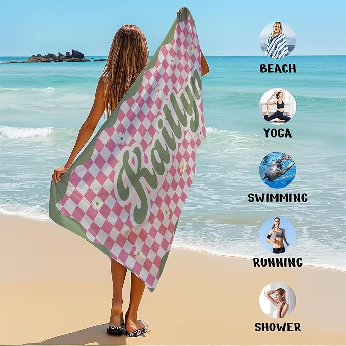 JML Personalized Beach Towel with Name, Custom Flower Beach Towel, Customized Microfiber Pool Towel, Quick Dry & Absorbent Swim Towel for Adult,Anniversary, Birthday, Summer Holiday,Vacation-StrideForce Fitness