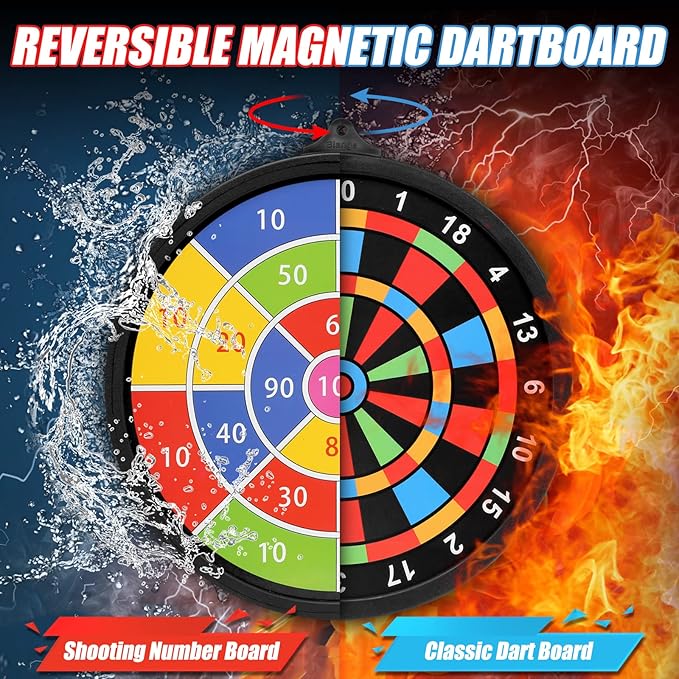Magnetic Dart Board w/ 12 Darts, Toys for Boys Age 8-12, Safe Indoor Outdoor Games for Kids 8-12, Teen Gifts for 6 7 8 9 10 11 12 13 14 Year Old Boys Girls-StrideForce Fitness