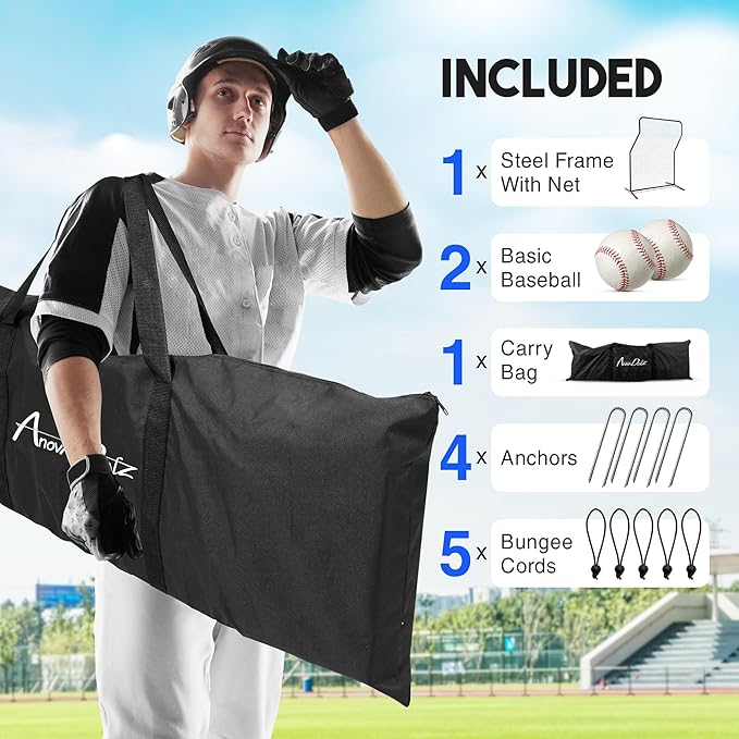 Yes4All Portable L-Screen Baseball 7x7ft with 2 Baseballs, Rubber Wheels - L Screen Baseball for Batting Cage, Protective Pitching Screen Net Double Layers, Carry Bag Included-StrideForce Fitness