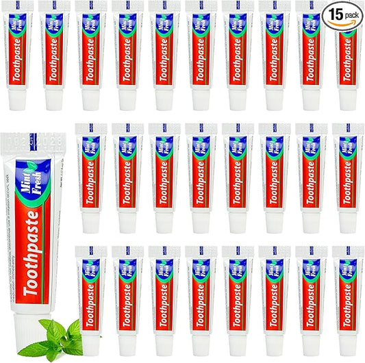 15 Tubes Travel Size Toothpaste in Bulk, Mini Small Toothpaste Mint Flavor Toothpastes for Guests Homeless Hotel Charity Toiletries Camping, 0.176oz/5g