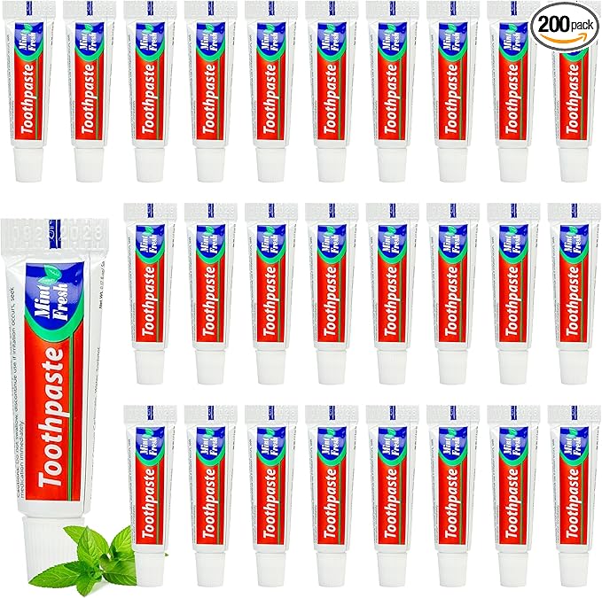 200 Tubes Travel Size Toothpaste in Bulk, Mini Small Toothpaste Mint Flavor Toothpastes for Guests Homeless Hotel Charity Toiletries Camping, 0.176oz/5g